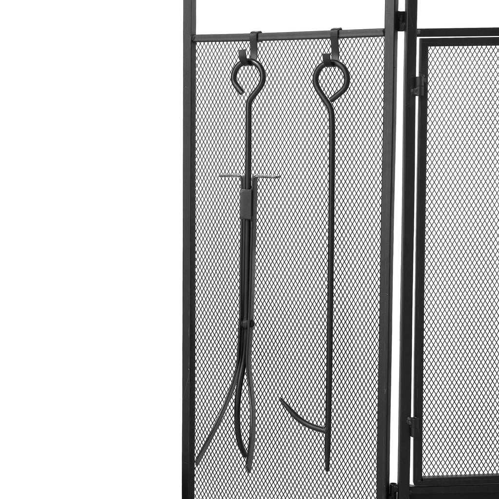 Smallbee Iron Fireplace Screen with 4-Piece Tool Set - Black Powder-Coated 122x1.3x80cm