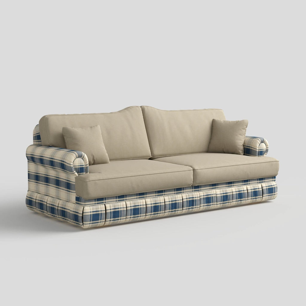 Cottonfy Heritage Plaid Skirted Sofa with Concealed Storage Drawers