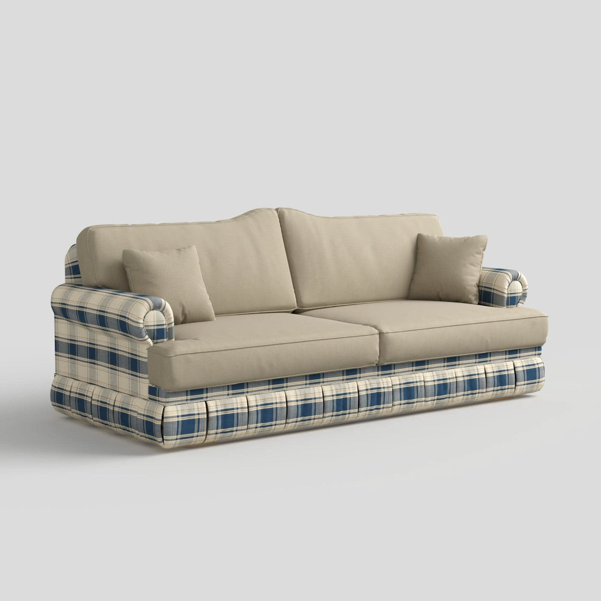Cottonfy Heritage Plaid Skirted Sofa with Concealed Storage Drawers