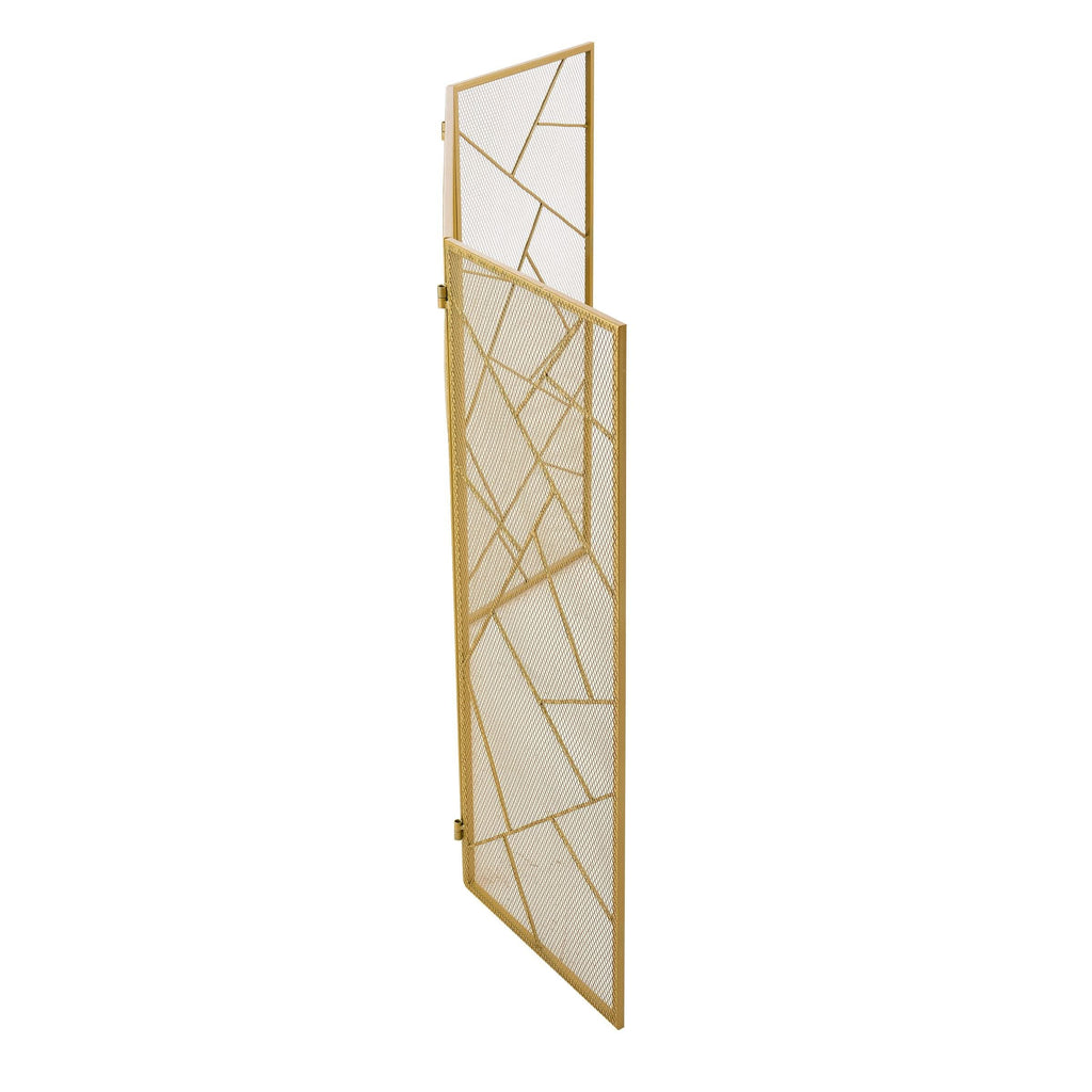 Smallbee Triple-Fold Iron Fireplace Screen Gold Frame – 132x1x80cm