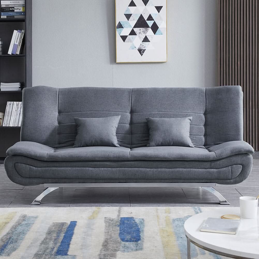 3-Seater Linen Convertible Sofa Bed with 2 Pillows in Grey