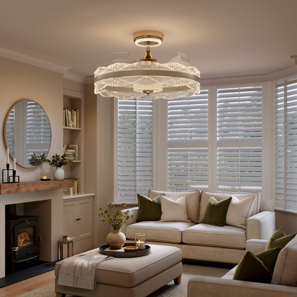 Lightsin Luxury Gold Frame LED Ceiling Fan Light with Retractable Blades