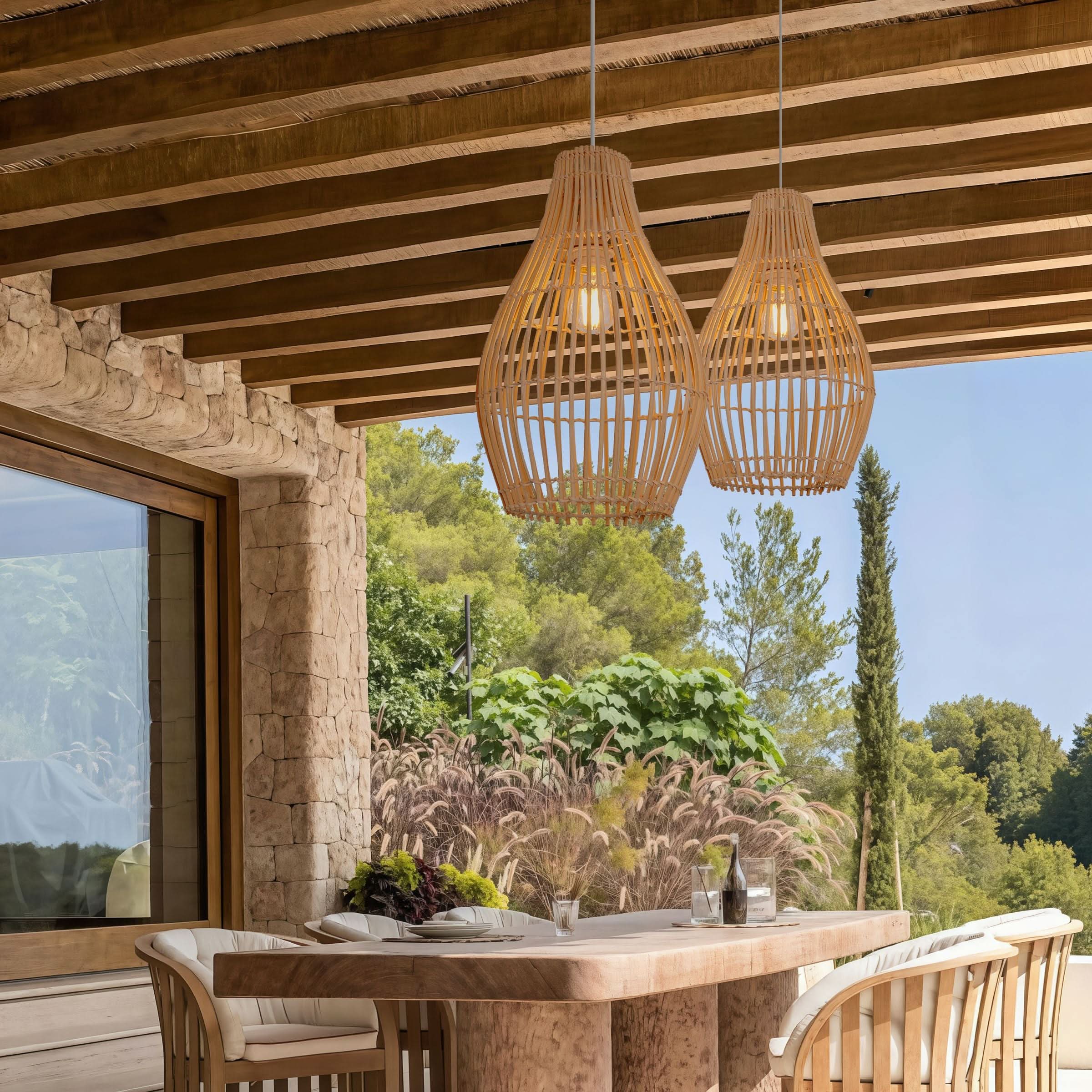 Lightsin Natural Rattan and Bamboo Pendant Light with Iron Frame