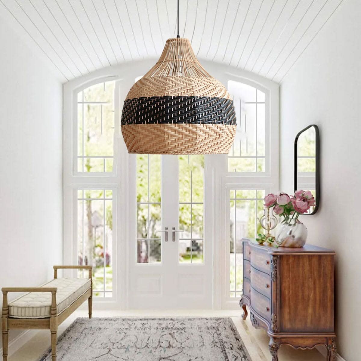 Lightsin Handwoven Rattan Pendant Light – Natural Woven Ceiling Light for Kitchen, Bedroom & Living Room