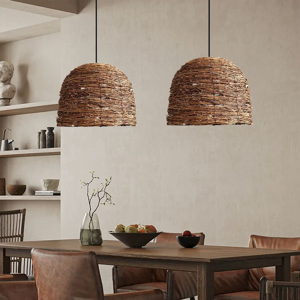 Lightsin Rustic Woven Rattan Dome Pendant Light for Cozy Interiors