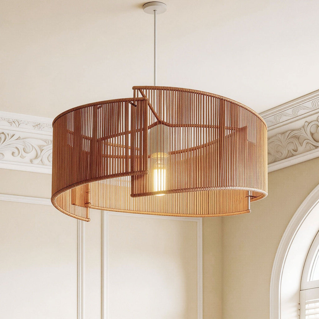 Lightsin Twist  Handwoven Paper Rope Pendant Light for Cozy Living Spaces