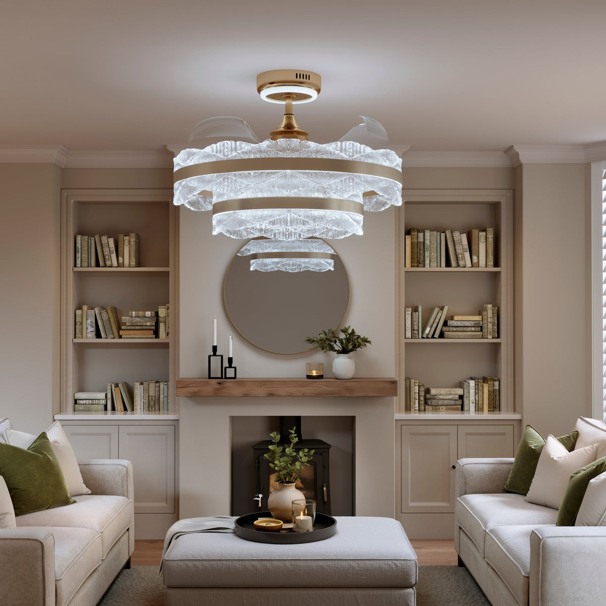 Lightsin Luxury Gold Frame LED Ceiling Fan Light with Retractable Blades