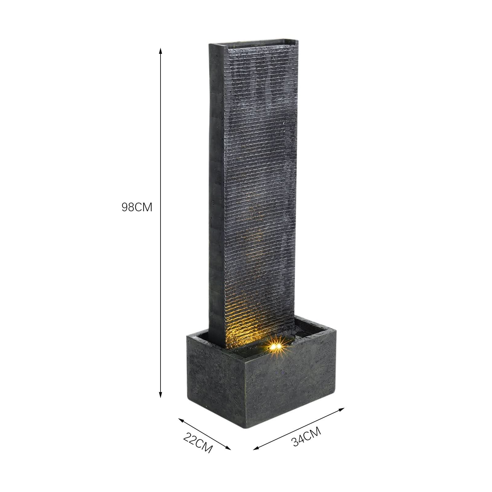 98cm H Black Rectangle Waterfall Stone Look Water Fountain with LED Light
