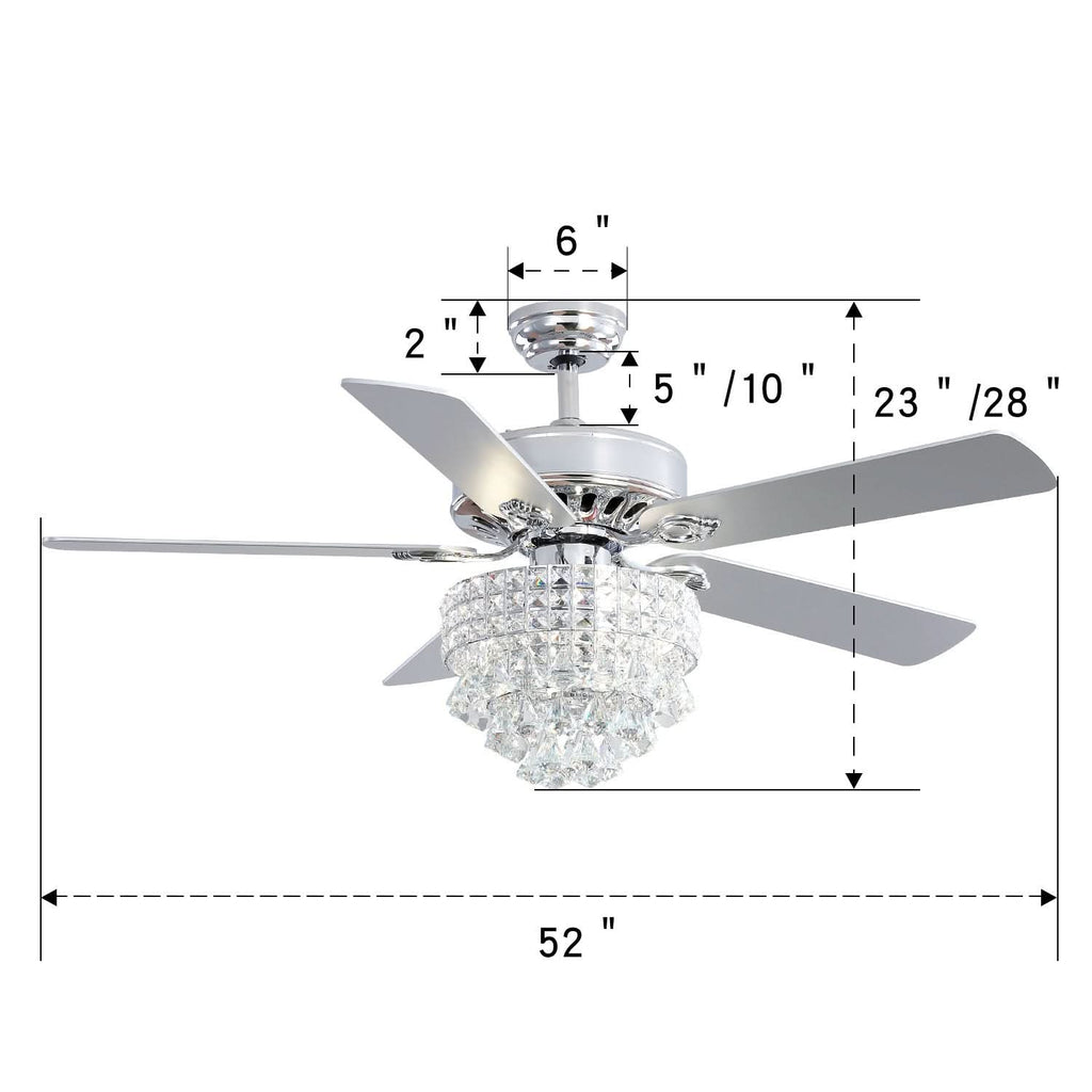 52 Inch LED Ceiling Fan 5 Blades Crystal Chandelier