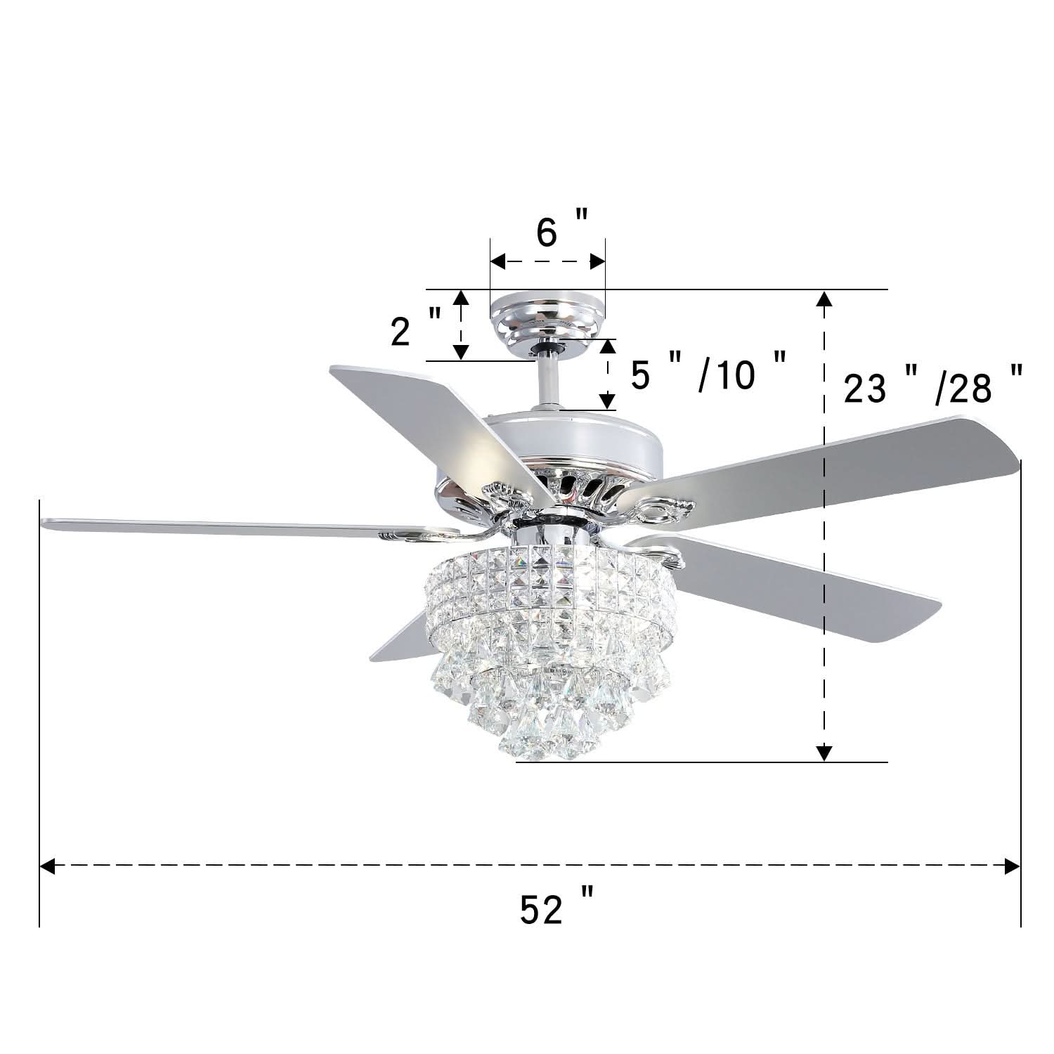 52 Inch LED Ceiling Fan 5 Blades Crystal Chandelier
