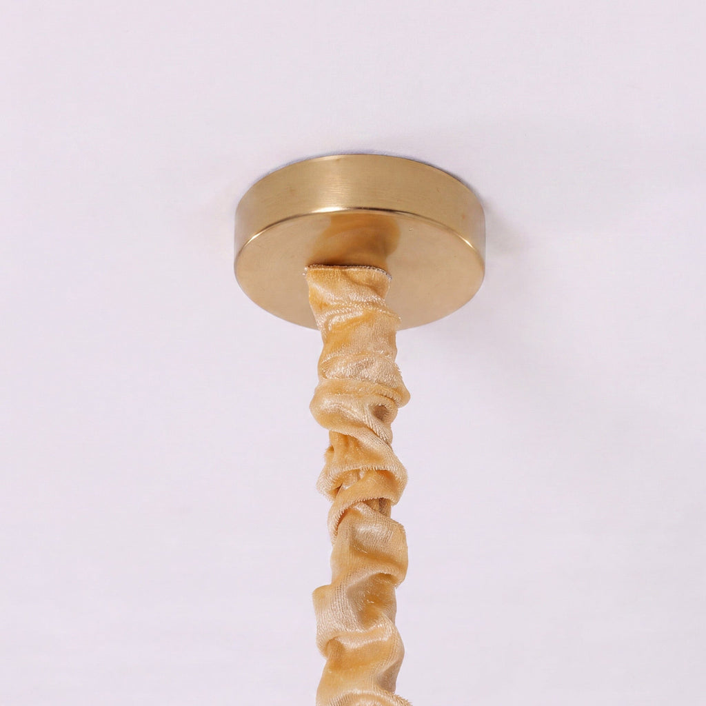 6-Light Yellow Fabric Chandelier | Adjustable E27 Ceiling Lamp