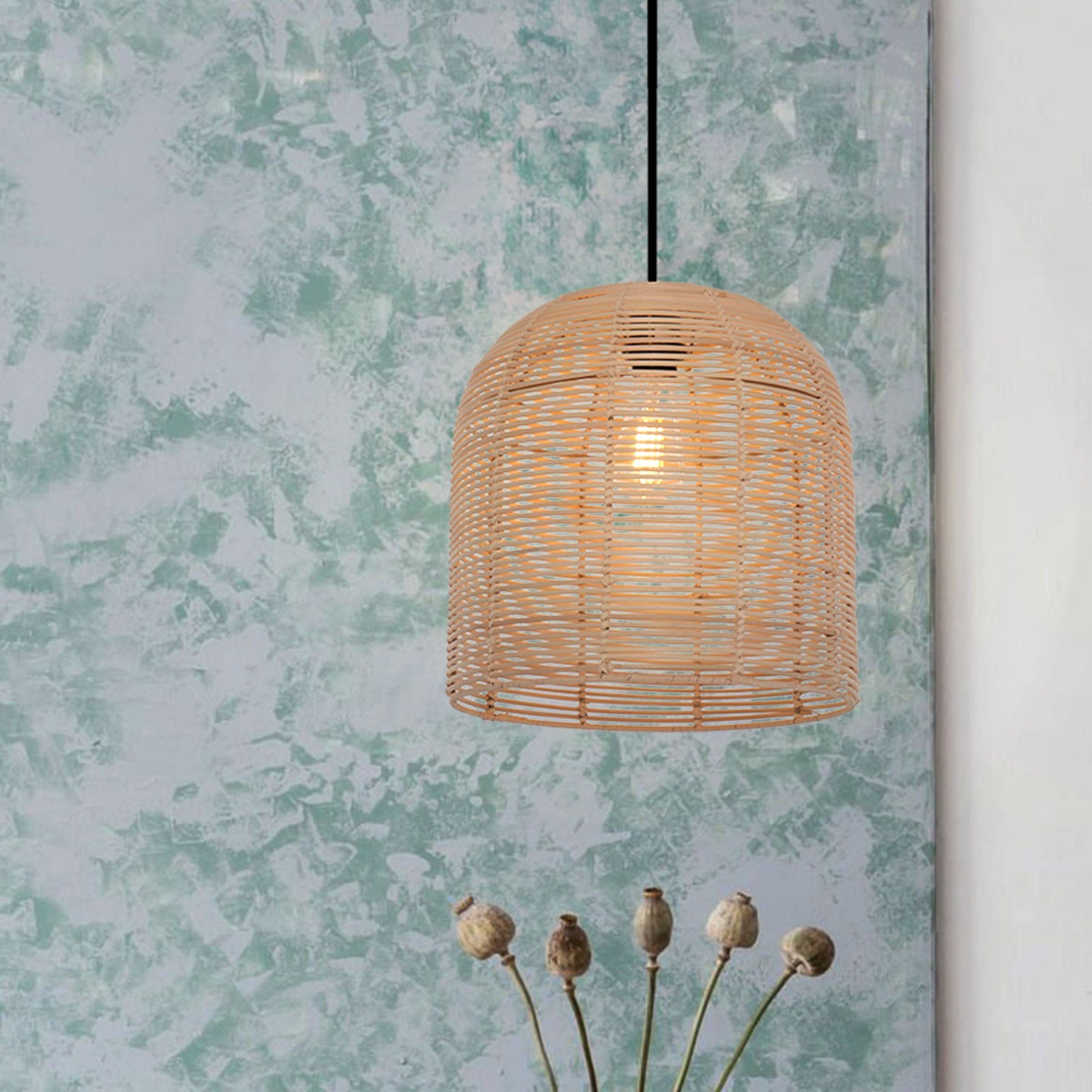 Lightsin Cella-Rustic Rattan Dome Pendant Light – Handwoven Ceiling Pendant Light for Living Room, Kitchen, and Modern Rustic Interiors