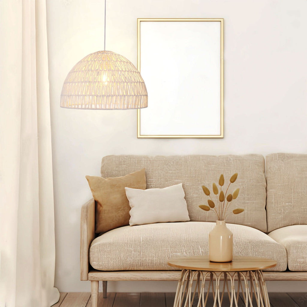 Lightsin Cella-Eco-Friendly Handwoven White Rope Ceiling Pendant Light for Bedroom, Kitchen & Living Room