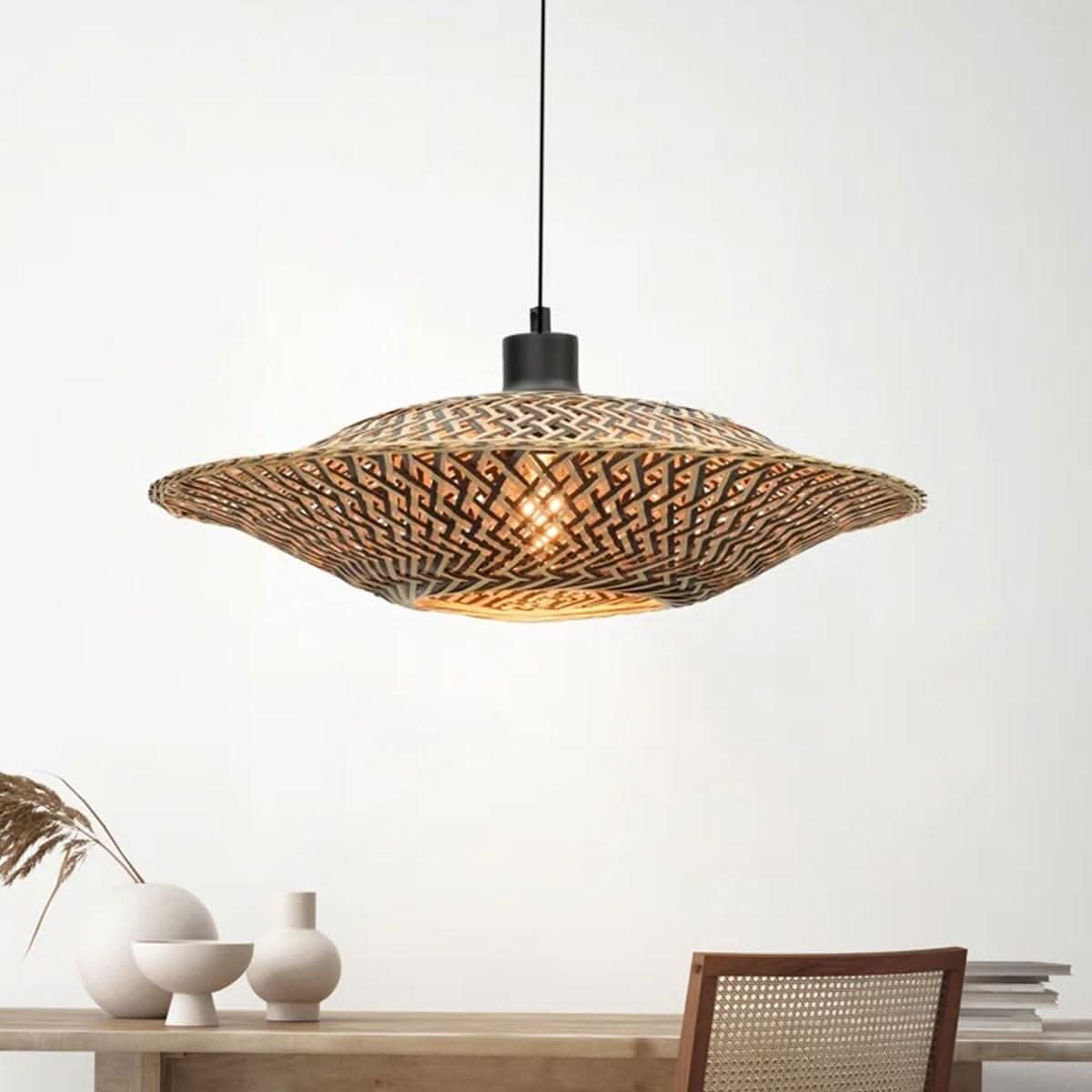 Lightsin Handcrafted Bamboo Pendant Light – Black Accents & Eco-Friendly Design for Cozy Spaces