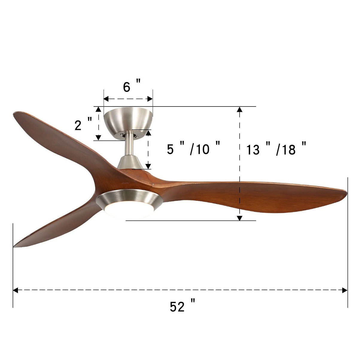 52 inch Reversible Ceiling Fan W/Light Remote Control 3/5 Blades 5 Speed Timer