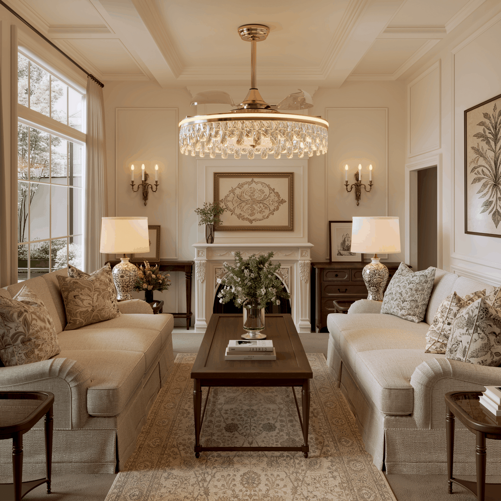 Lightsin 60cm Modern Gold Crystal Ceiling Fan with Light