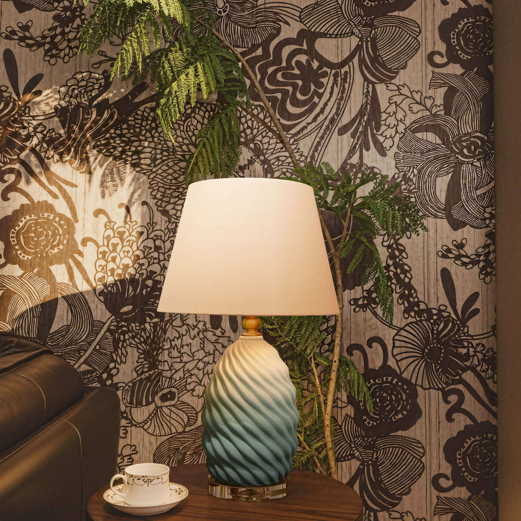 Lightsin 3D Green White Gradient Threaded Ceramic Table Lamp with Fabric Shade