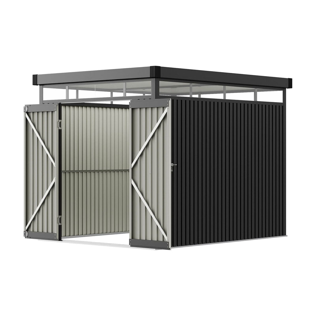 2x2.6x2m/1.6x2.6x2m/2.6x3x2m/4x3x2m Charcoal Black Galvanized Steel Storage Shed with Double/Single Lockable Doors