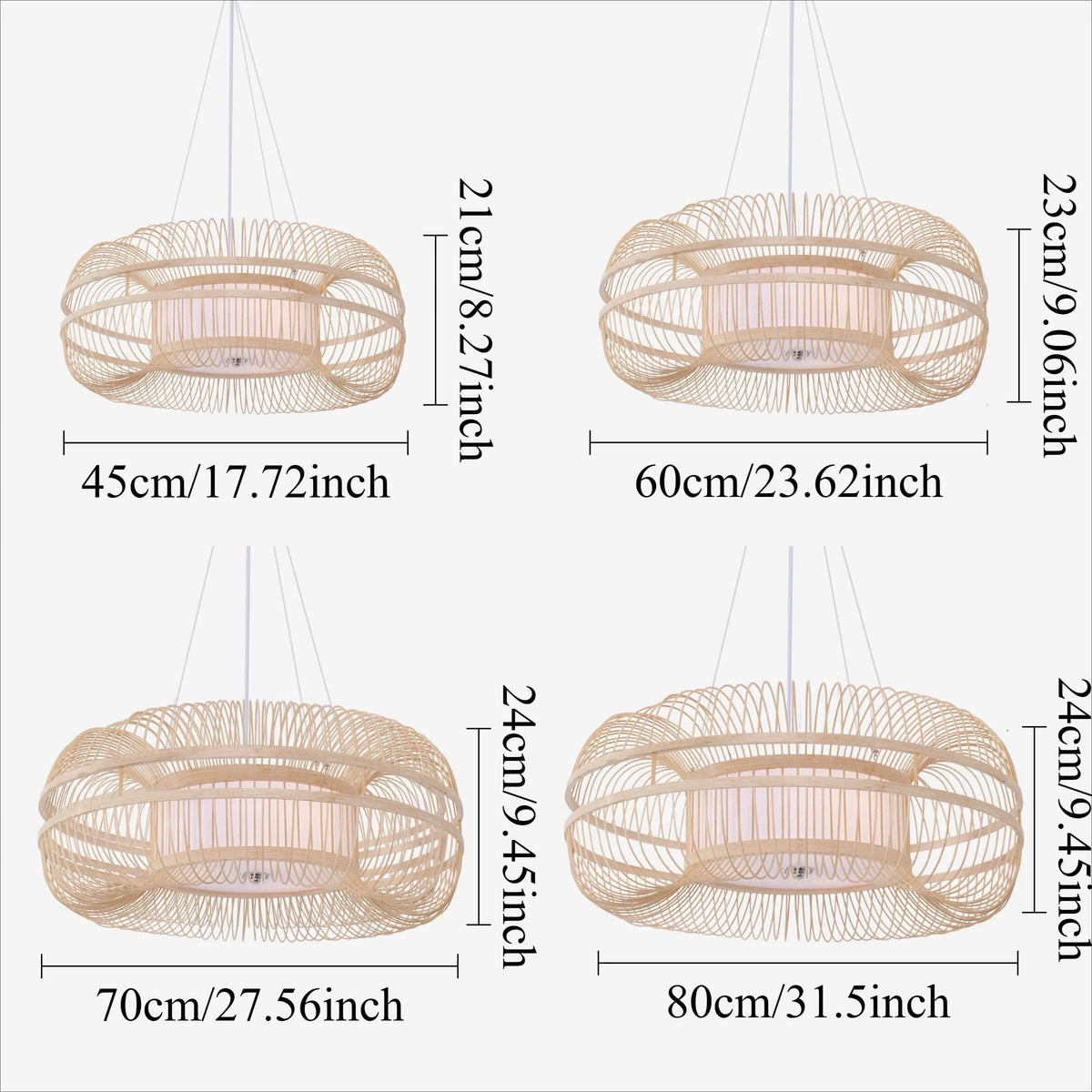 Lightsin LED Bamboo Pendant Light Drum-Shaped 45/60/70/80 Dia