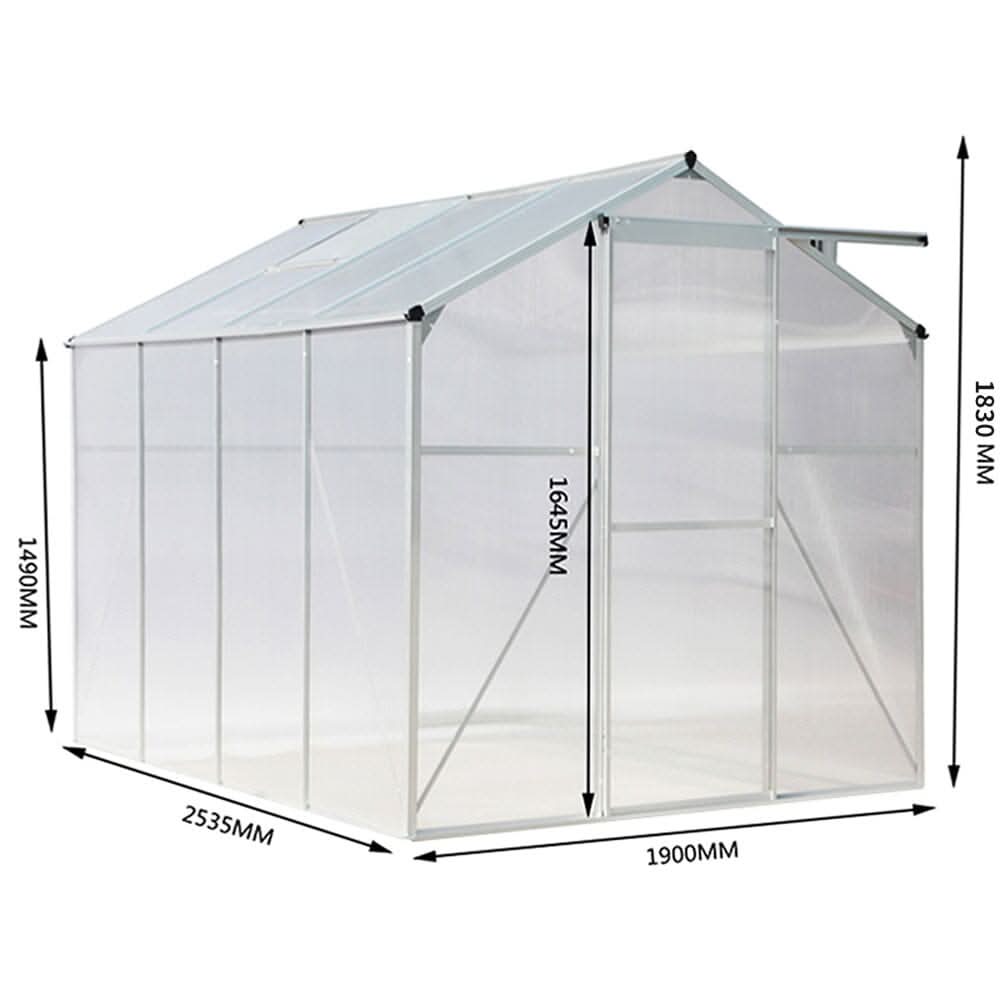 4x6ft/ 6x6ft/ 8x6ft/ 10x6ft Silver Aluminum Framed Greenhouse with Vent