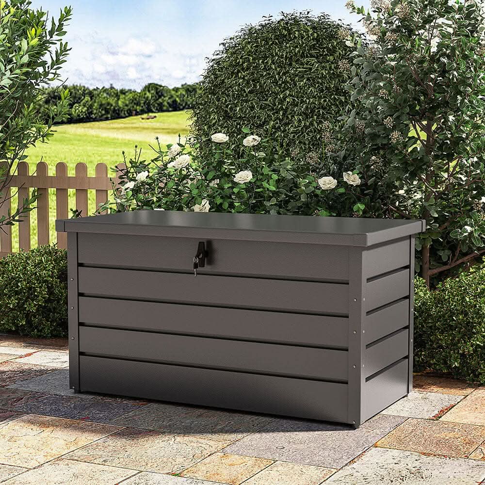 350L Metal Outdoor Garden Storage Box Lockable Grey