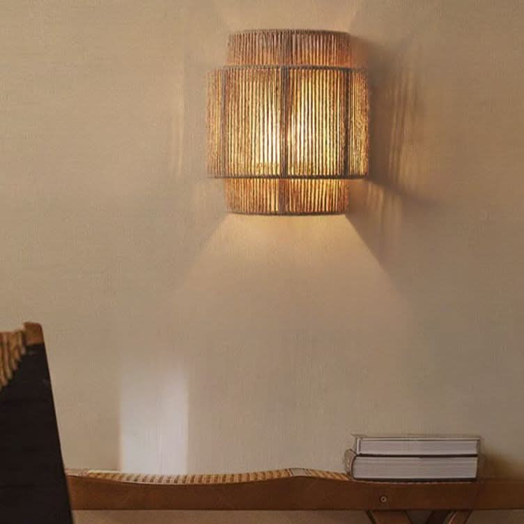 Vintage Hand-Woven Hemp Rope Half Cylinder Wall Lamp