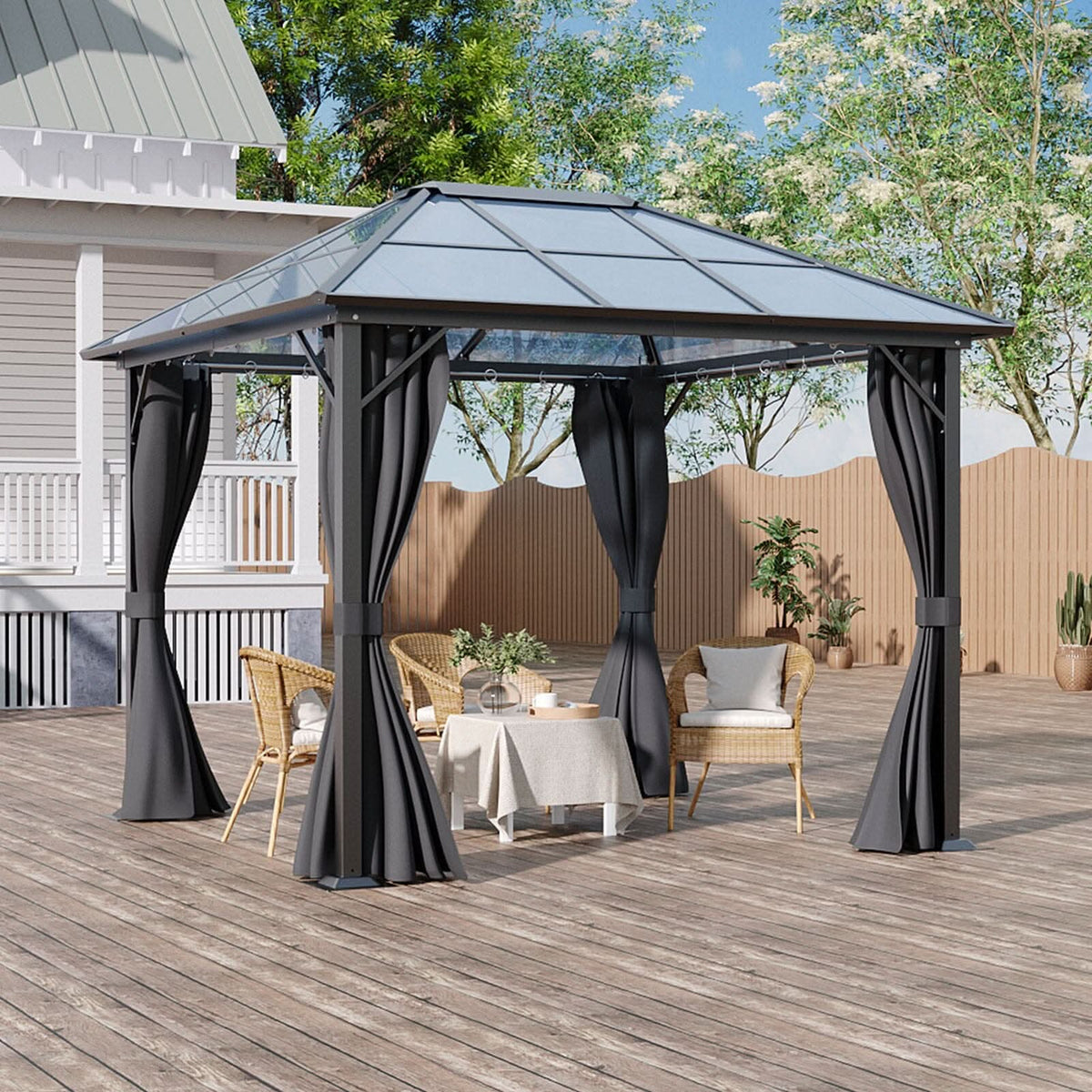 3*3*2.6m Dark Grey Single-roof Sunshade Canopy with Surrounding Fabric