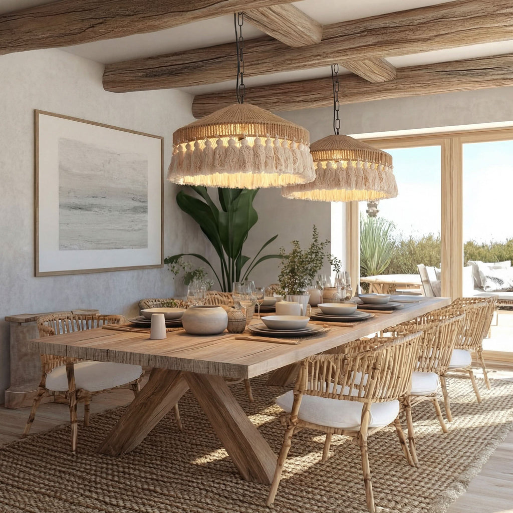 Lightsin Boho Handcrafted Woven Pendant Light with Tassels for Dining Room & Living Room