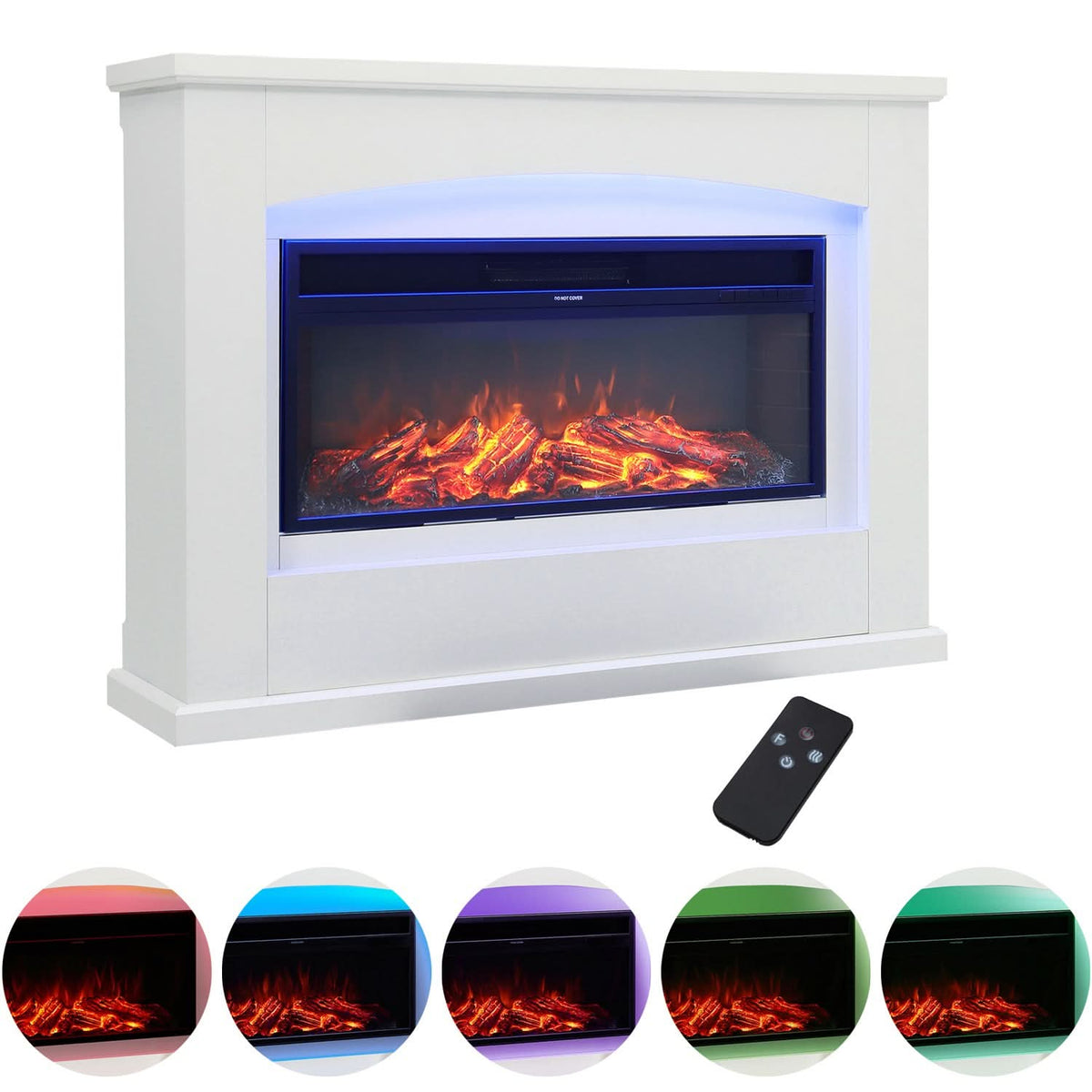 39/48 Inch W Electric Fireplace Suite 1800W with Ambient Light 1/7 LED Colours