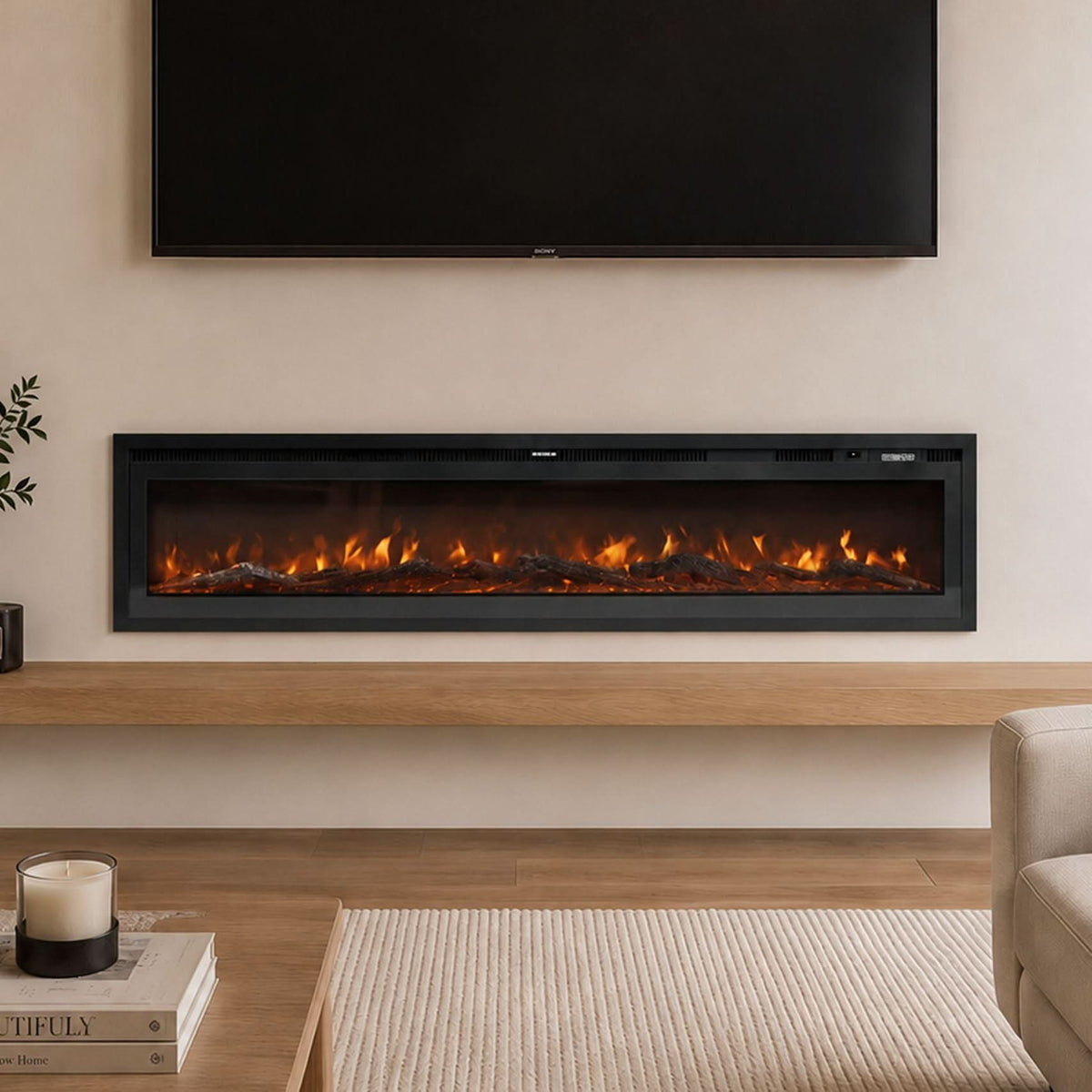 40/50/60/70/80 Inch Electric Fireplace 12 Colour LED Flame Effect Heater with Remote Control
