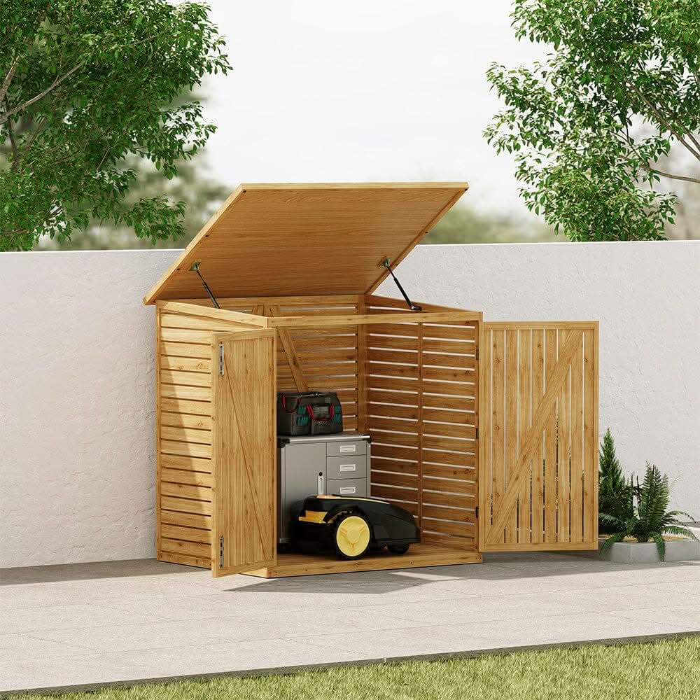Wooden Bicycle Shed with Asphalt Roof and Steel Locking Door