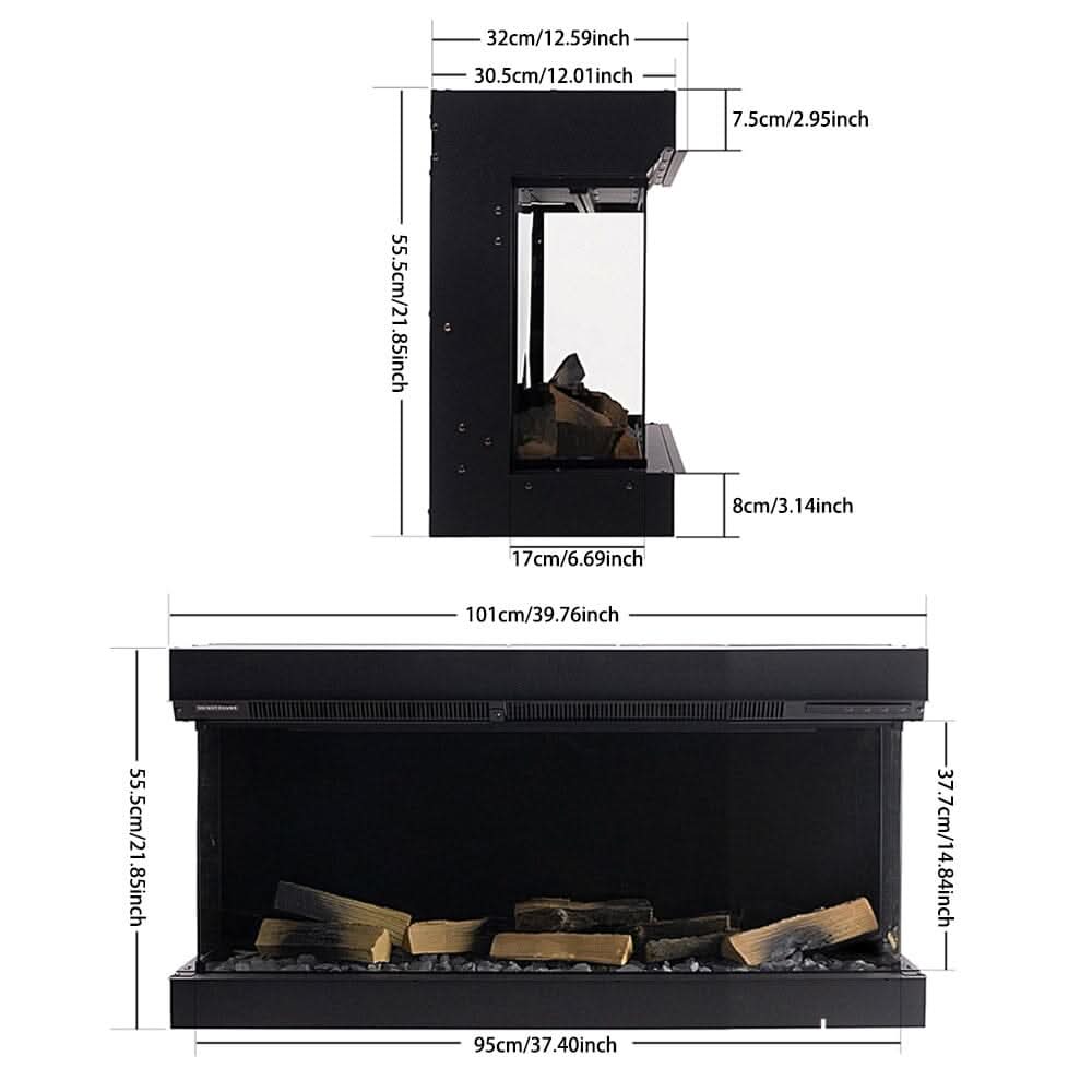 40/50/60/70-Inch 3-Sided Freestanding Electric Fireplace 12 Flame Colours and 5 Brightness Modes
