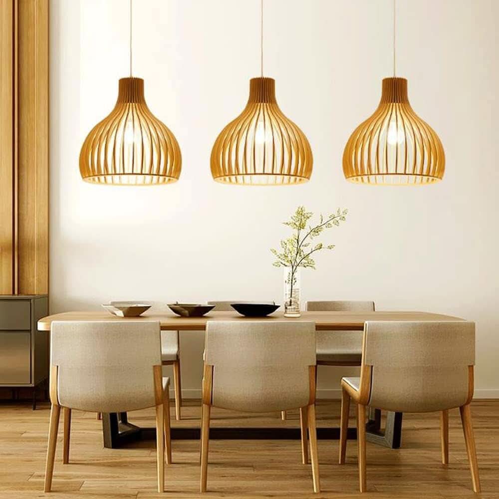 Lightsin Shadome-Nordic Wooden Cage Hanging Pendant Light