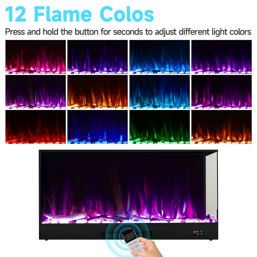 46/60inch L-Shaped Electric Fireplace – WiFi Control, LED Display, Resin Logs & Crystal Stones with Heating