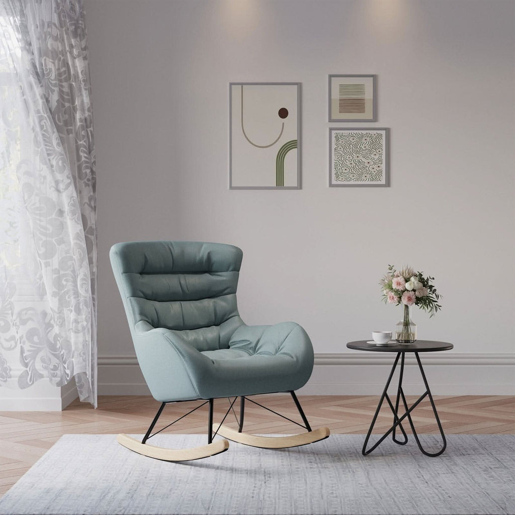 96cm Height Cyan Nordic Wooden Rocking Chair for Living Room Bedroom