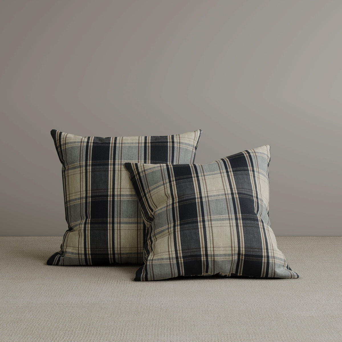 Square Exclusive Design Cushion in Midnight Black Plaid Cotton Linen, 45*45CM