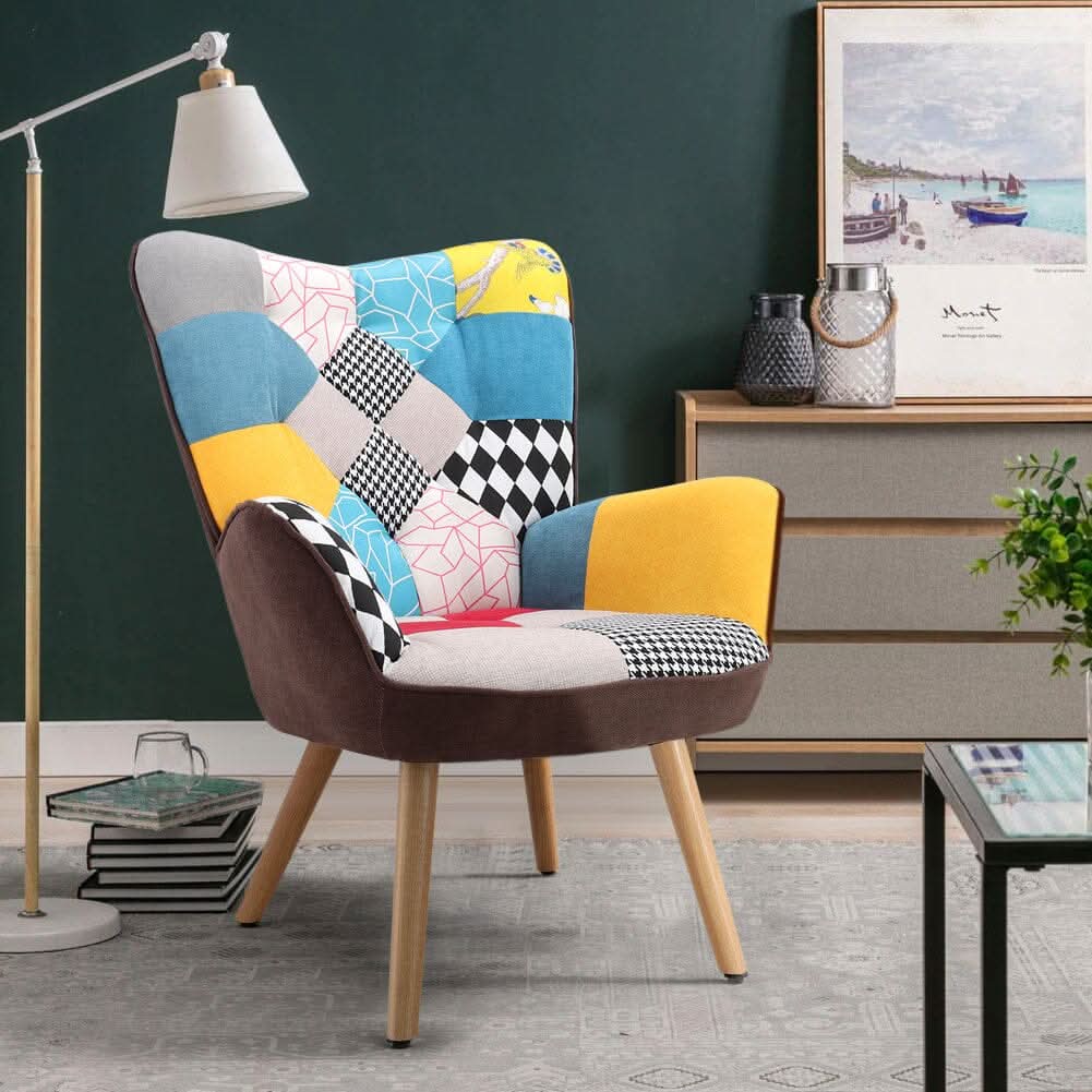 Linen Upholstered Accent Chair with Wood Legs