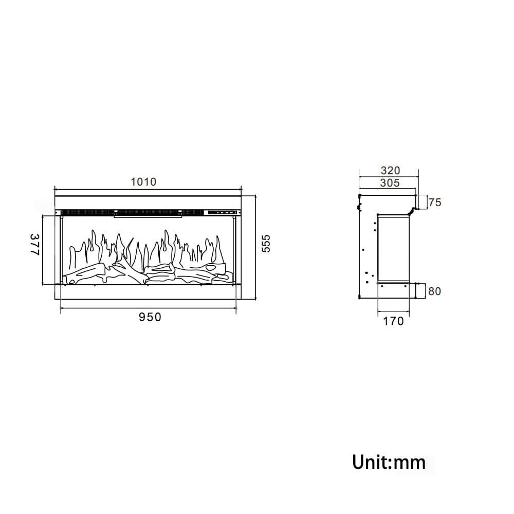 40/50/60/70-Inch 3-Sided Freestanding Electric Fireplace 12 Flame Colours and 5 Brightness Modes