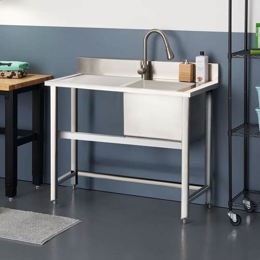 4ft W Stainless Steel Kitchen Commercial Catering Sink with 1/2 Large Compartments