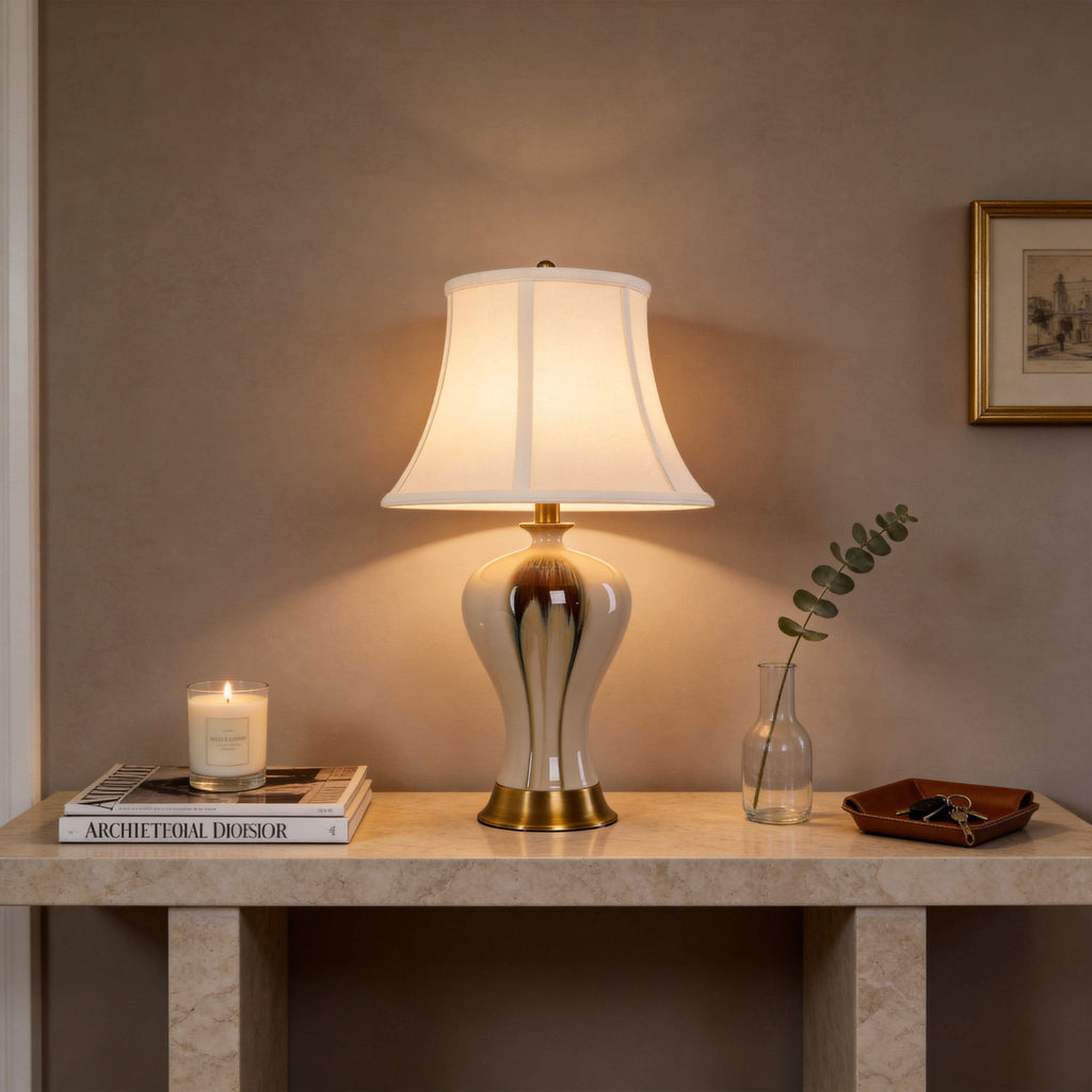 Lightsin Hand-Glazed ‘Earth & Gold’ Ceramic Table Lamp - A Unique Artisan Masterpiece