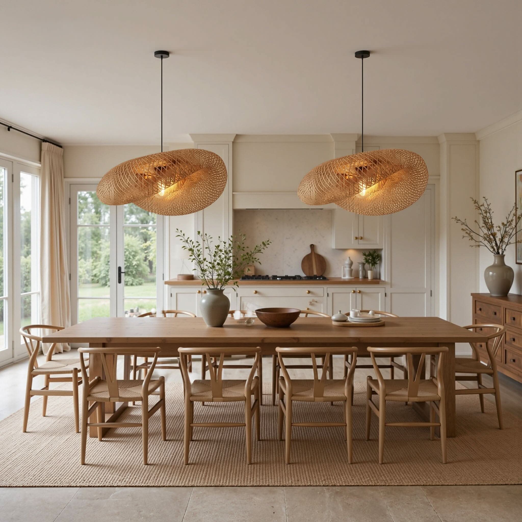 Lightsin Eco-Friendly Handmade Bamboo Pendant Light 60/80cm for Dining Room & Living Room