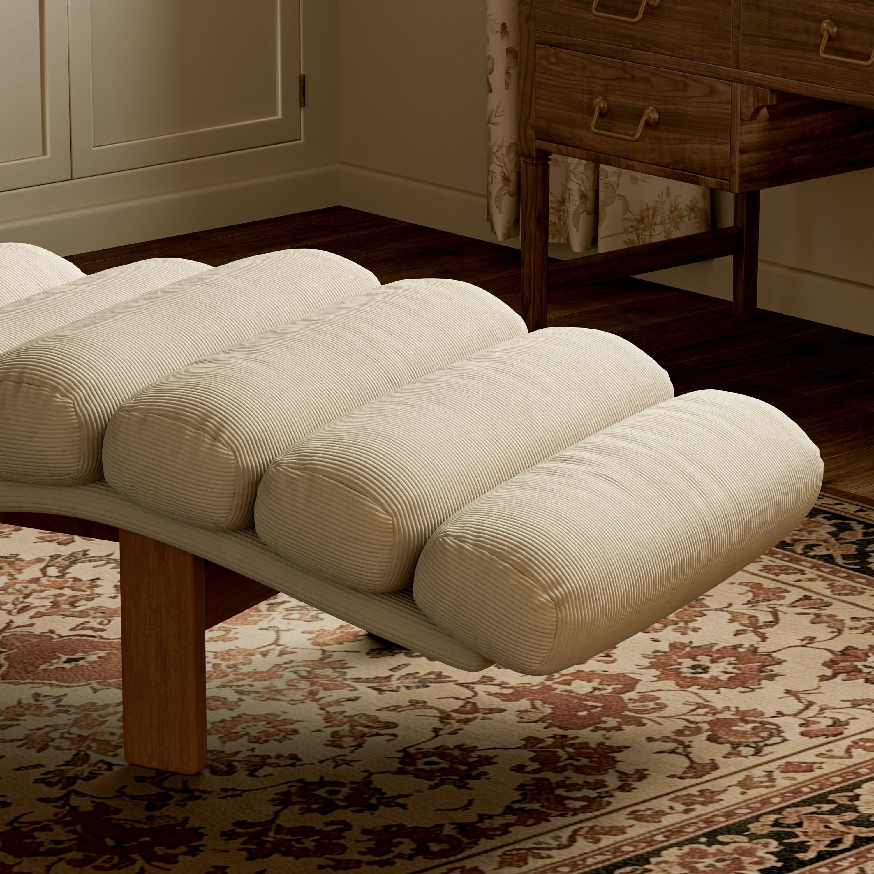 Cottonfy Modern Ergonomic Corduroy Chaise Lounge with Natural Wooden Frame