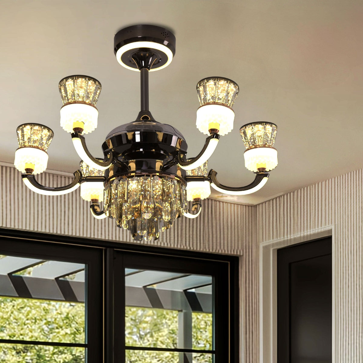 Lightsin Luxurious Palace Crystal Ceiling Fan with LED Color Changing Light