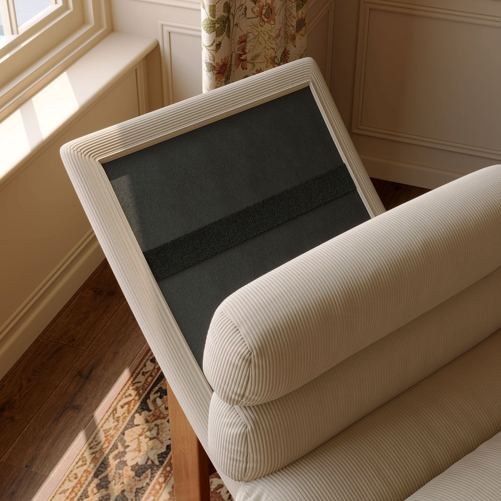 Cottonfy Modern Ergonomic Corduroy Chaise Lounge with Natural Wooden Frame
