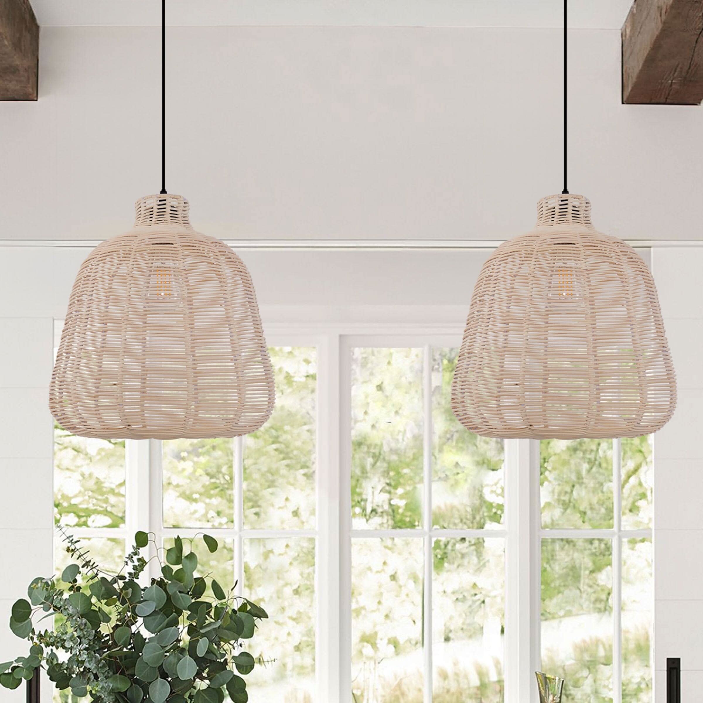 Lightsin Natural Rattan Pendant Light – Handwoven Ceiling Pendant Light for Living Room, Bedroom, and Ambient Boho Interiors
