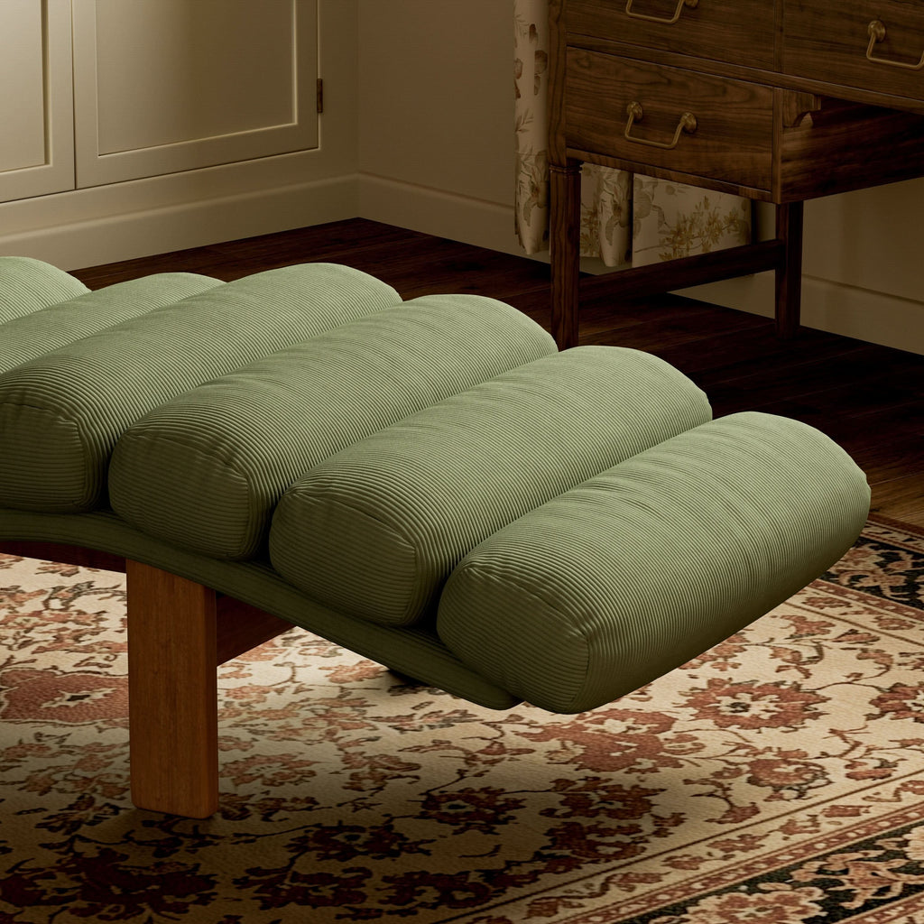 Cottonfy Modern Ergonomic Corduroy Chaise Lounge with Natural Wooden Frame