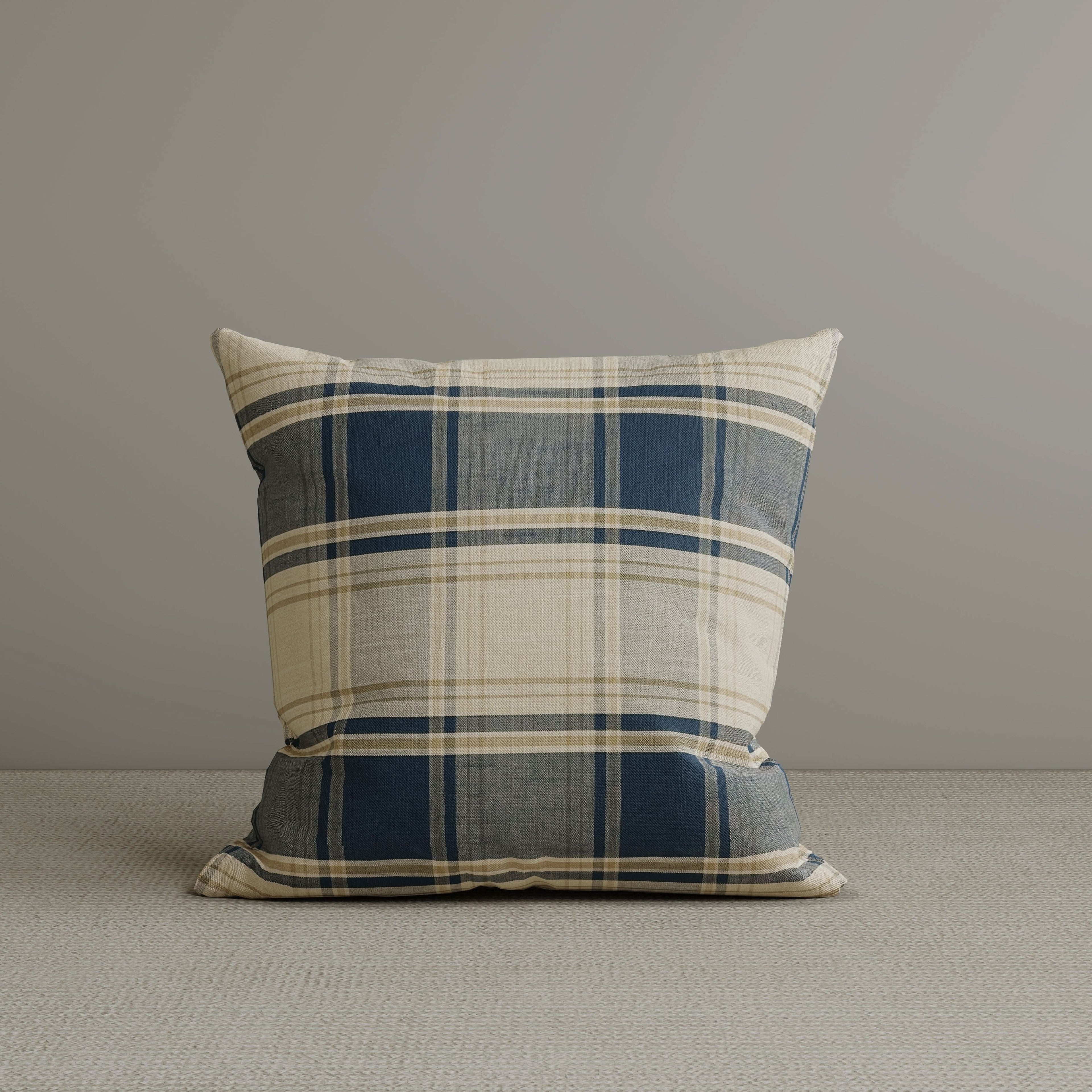Cottonfy Square Exclusive Design Cushion in Dark Blue Checkered Cotton Linen, 45*45CM