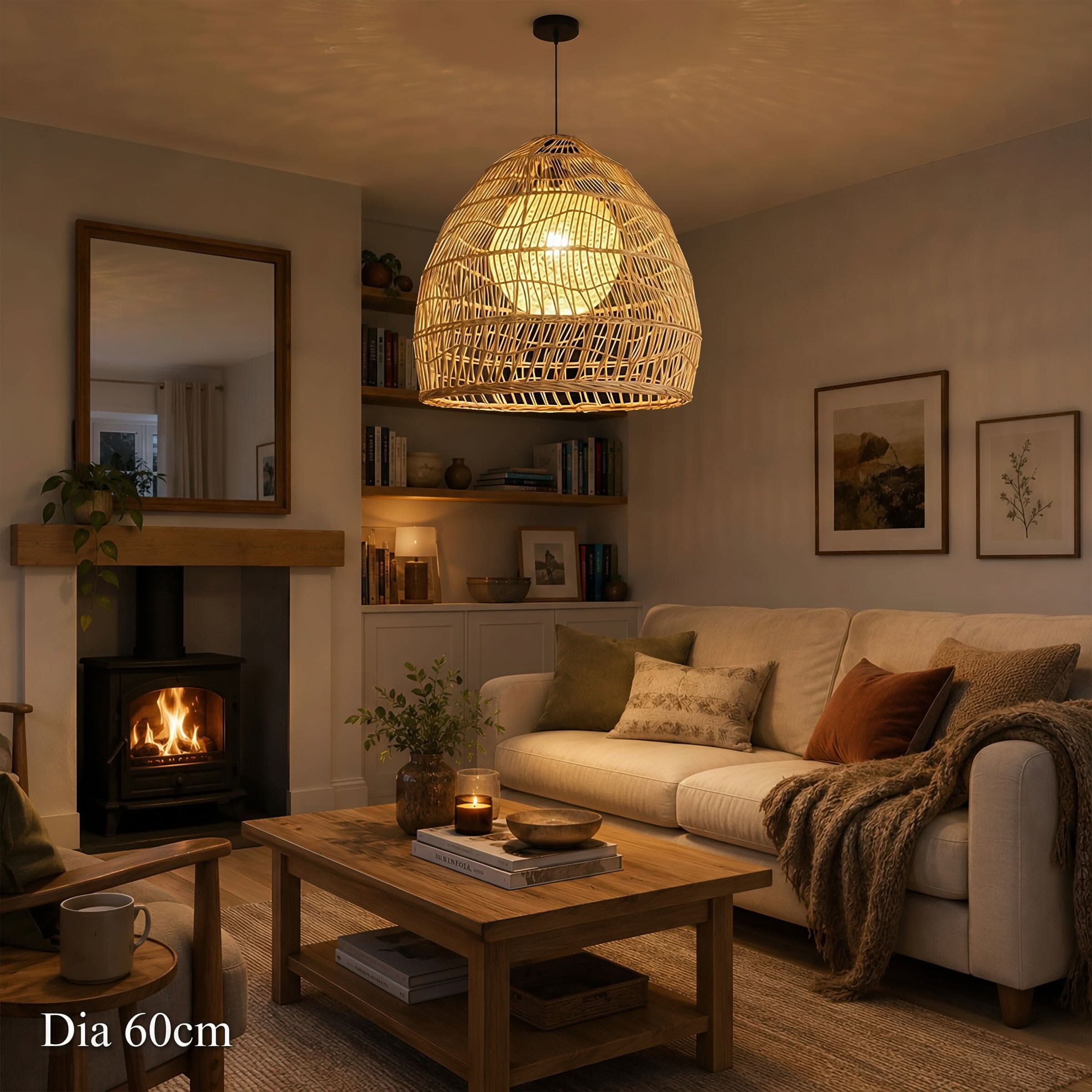 Cella-Lightsin Natural Rattan Pendant Light with Optional Woven Inner Sphere
