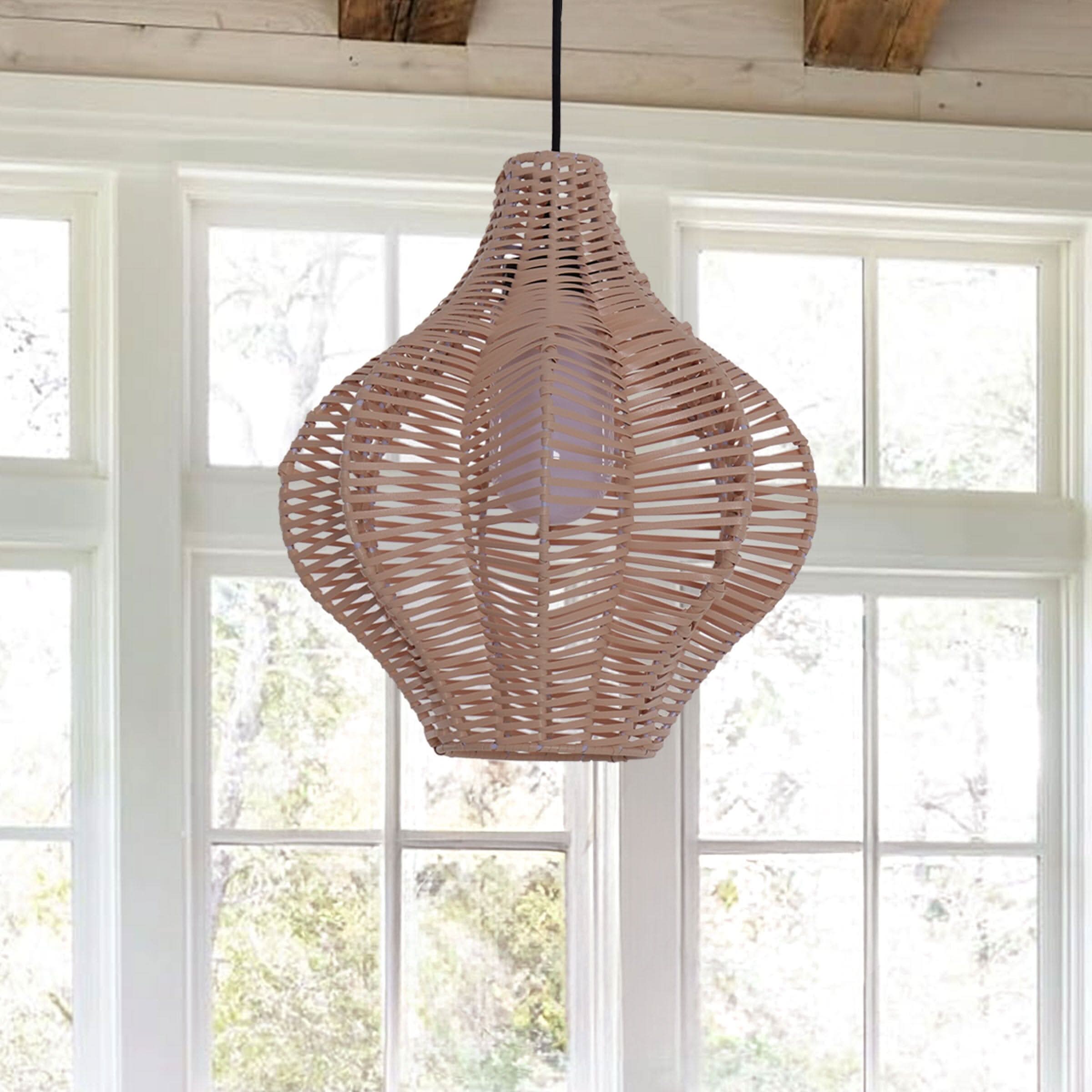 Lightsin Minimalist Handmade Wooden Rattan Pendant Light