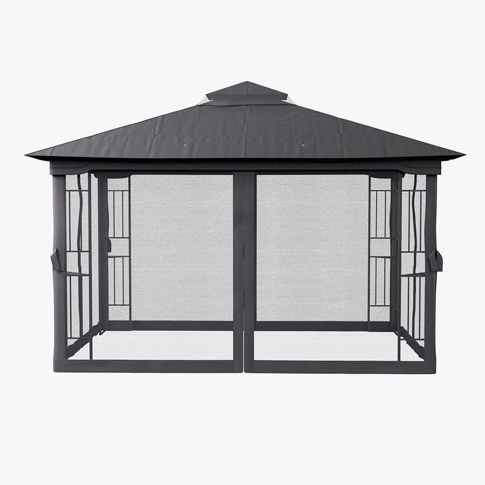 13ft Outdoor Pergola Premium Iron with Sheer Charcoal Gray Screens